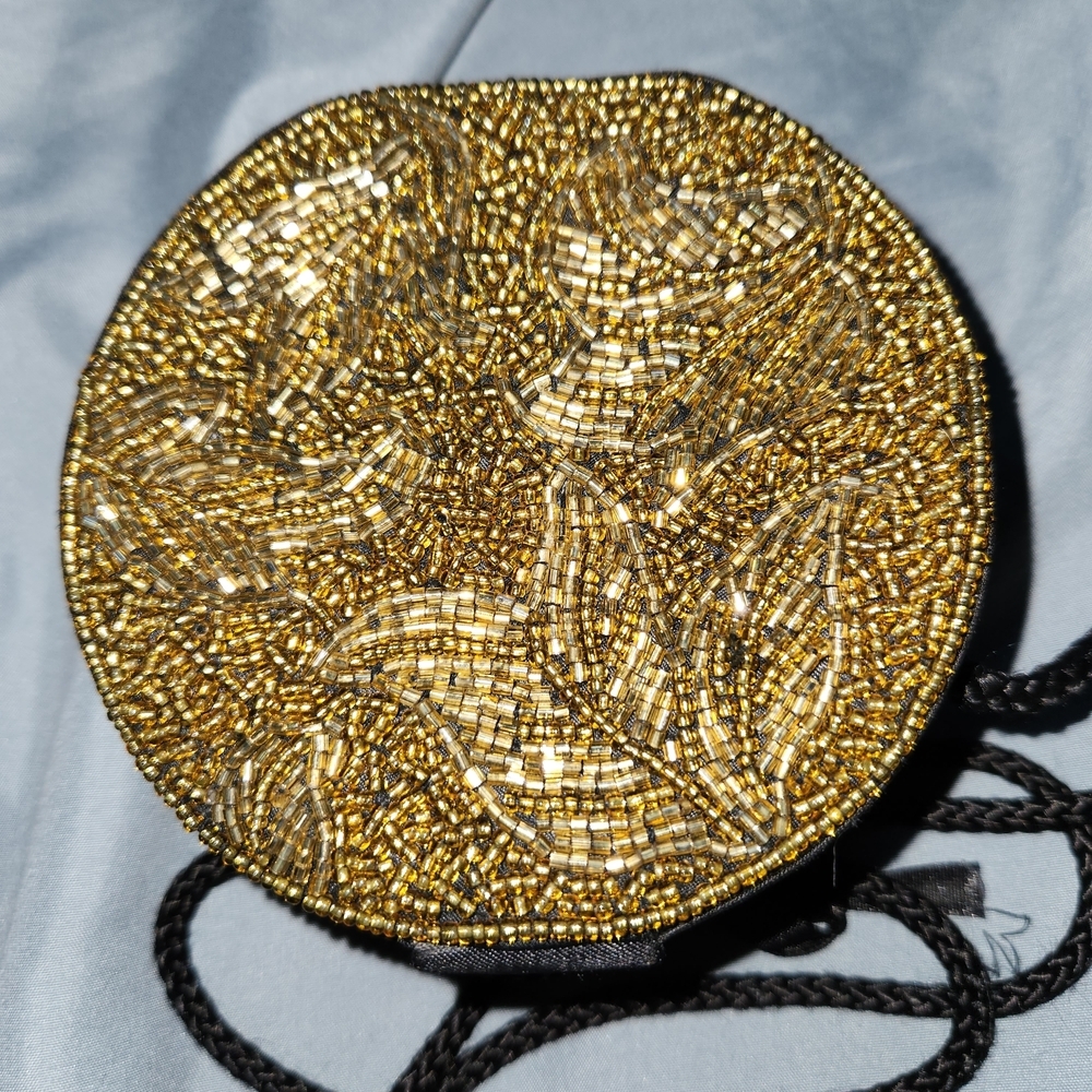 Oscar de la Renta Gold Beaded Crossbody Bag